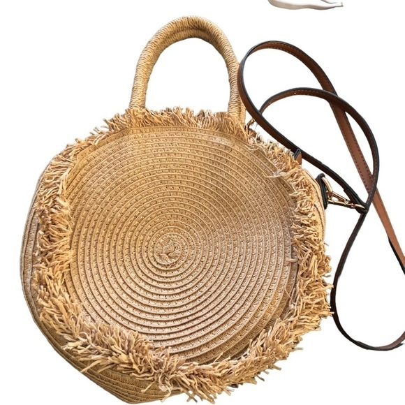 Lauren Conrad Cookie Crossbody Double Handle Straw Bag Summer Beach Festival - Picture 1 of 10